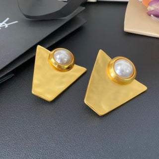 YSL Geometric Pearl Triangle Clip-On Earrings