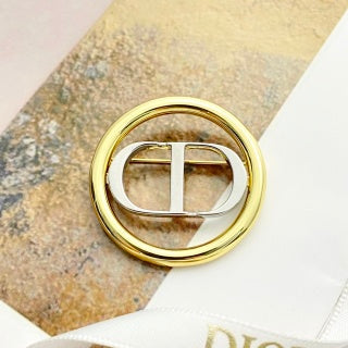 Dior CD Round Medallion Gold Brooch
