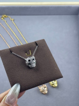 Cartier Panther Head Necklace with Full Diamonds and Lacquer Detail