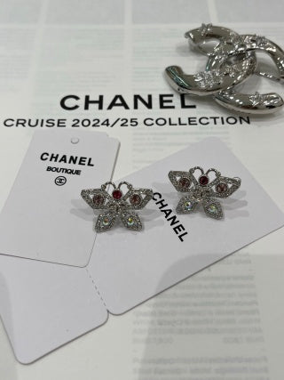 CHANEL Butterfly Wing Embellished Stud Earrings