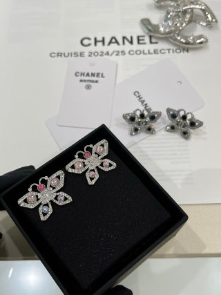 CHANEL Butterfly Wing Embellished Stud Earrings