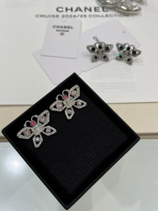 CHANEL Butterfly Wing Embellished Stud Earrings