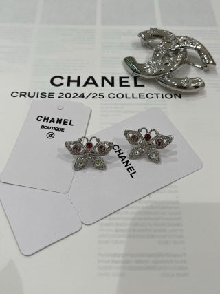 CHANEL Butterfly Wing Embellished Stud Earrings