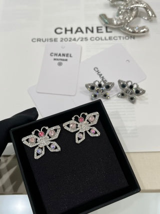 CHANEL Butterfly Wing Embellished Stud Earrings
