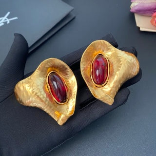 YSL Organic Gemstone Shell Clip-On Earrings