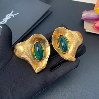 YSL Organic Gemstone Shell Clip-On Earrings