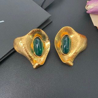 YSL Organic Gemstone Shell Clip-On Earrings