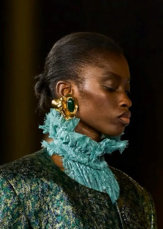 YSL Organic Gemstone Shell Clip-On Earrings
