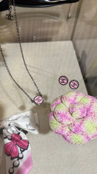 CHANEL Pink Enamel CC Medallion Pendant Necklace