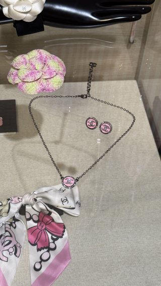 CHANEL Pink Enamel CC Medallion Pendant Necklace