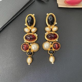YSL Vintage Gemstone Cascade Clip-On Earrings