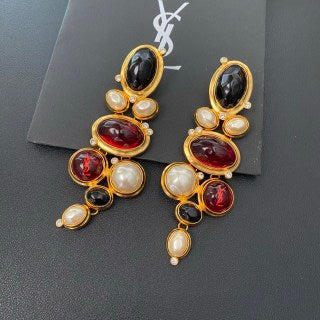 YSL Vintage Gemstone Cascade Clip-On Earrings