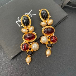 YSL Vintage Gemstone Cascade Clip-On Earrings