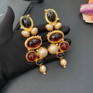 YSL Vintage Gemstone Cascade Clip-On Earrings