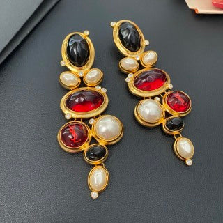 YSL Vintage Gemstone Cascade Clip-On Earrings