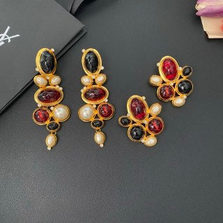 YSL Ruby Onyx Floral Medallion Clip-On Earrings