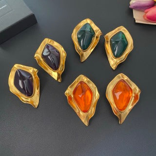 YSL Iridescent Gemstone Frame Clip-On Earrings