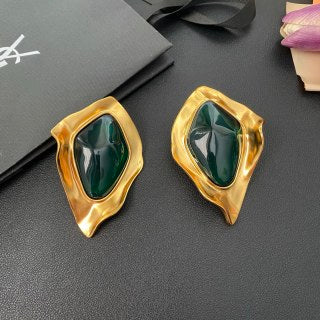 YSL Iridescent Gemstone Frame Clip-On Earrings