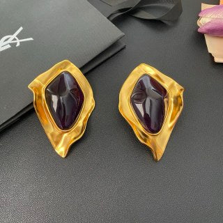 YSL Iridescent Gemstone Frame Clip-On Earrings