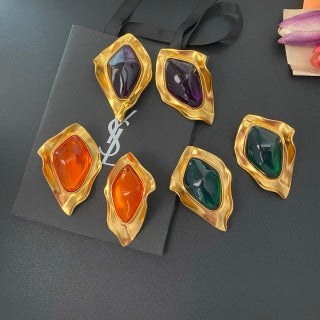YSL Iridescent Gemstone Frame Clip-On Earrings