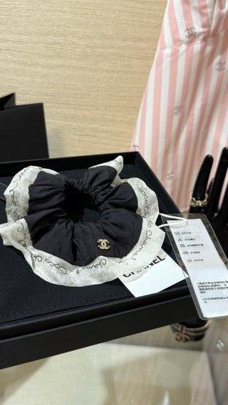 Chanel Black Lace Bow Scrunchie – Elegant Luxury Hair Accessory