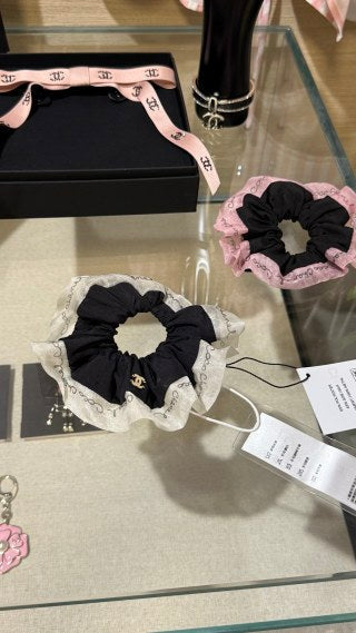 Chanel Black Lace Bow Scrunchie – Elegant Luxury Hair Accessory