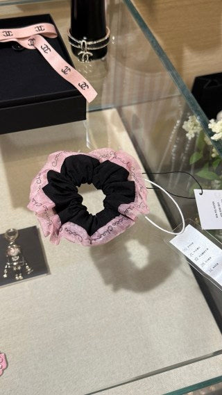 Chanel Black Lace Bow Scrunchie – Elegant Luxury Hair Accessory