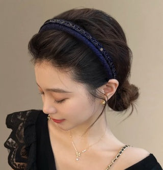Chanel Navy Tweed Chain Headband – Elegant Luxury Fashion Accessory