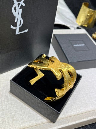 YSL Sculptural Palm Leaf Gold Cuff Bracelet