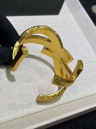 YSL Sculptural Palm Leaf Gold Cuff Bracelet