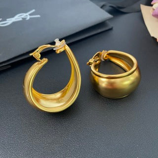 YSL Rounded Gold Sculptural Clip-On Hoops