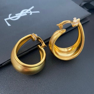 YSL Rounded Gold Sculptural Clip-On Hoops