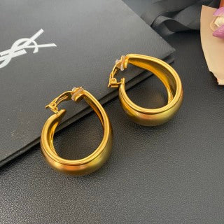 YSL Rounded Gold Sculptural Clip-On Hoops
