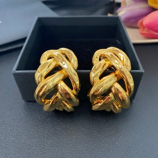 YSL Interwoven Gold Wave Clip-On Earrings