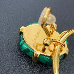YSL Malachite Oval Loop Statement Earrings
