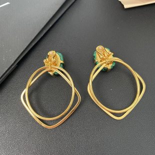 YSL Malachite Oval Loop Statement Earrings