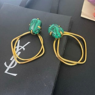 YSL Malachite Oval Loop Statement Earrings