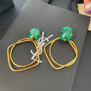 YSL Malachite Oval Loop Statement Earrings