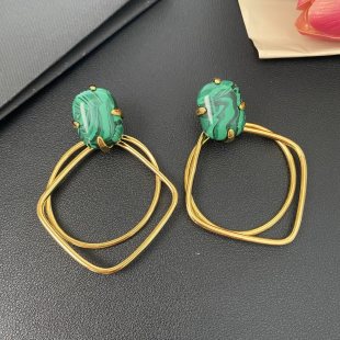 YSL Malachite Oval Loop Statement Earrings