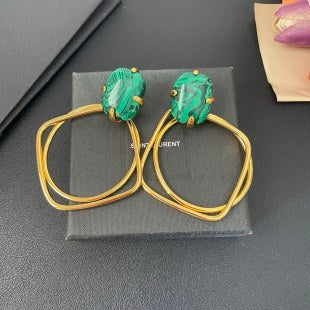 YSL Malachite Oval Loop Statement Earrings