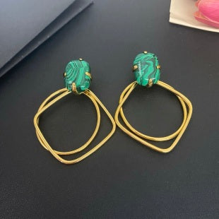 YSL Malachite Oval Loop Statement Earrings
