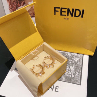 FENDI Pearl Fringe Hoop Stud Earrings
