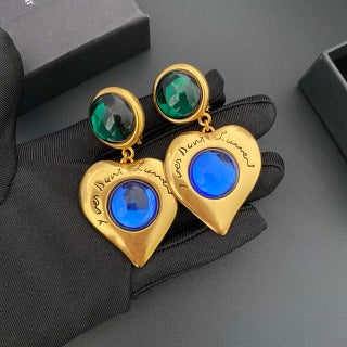 YSL Emerald Sapphire Medallion Drop Earrings