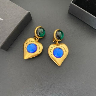 YSL Emerald Sapphire Medallion Drop Earrings