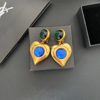 YSL Emerald Sapphire Medallion Drop Earrings