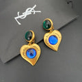 YSL Emerald Sapphire Medallion Drop Earrings