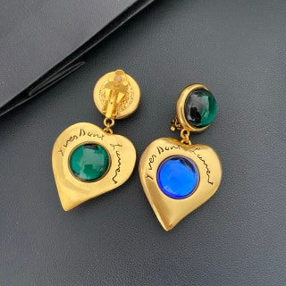 YSL Emerald Sapphire Medallion Drop Earrings