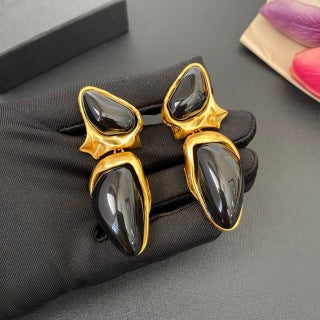 YSL Obsidian Teardrop Sculptural Clip-On Earrings