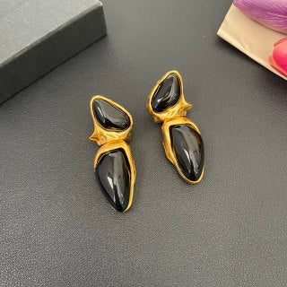 YSL Obsidian Teardrop Sculptural Clip-On Earrings