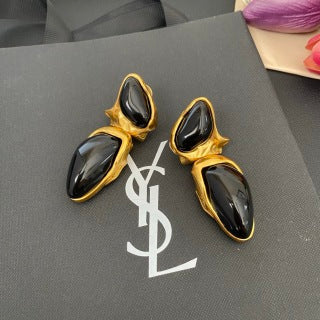 YSL Obsidian Teardrop Sculptural Clip-On Earrings